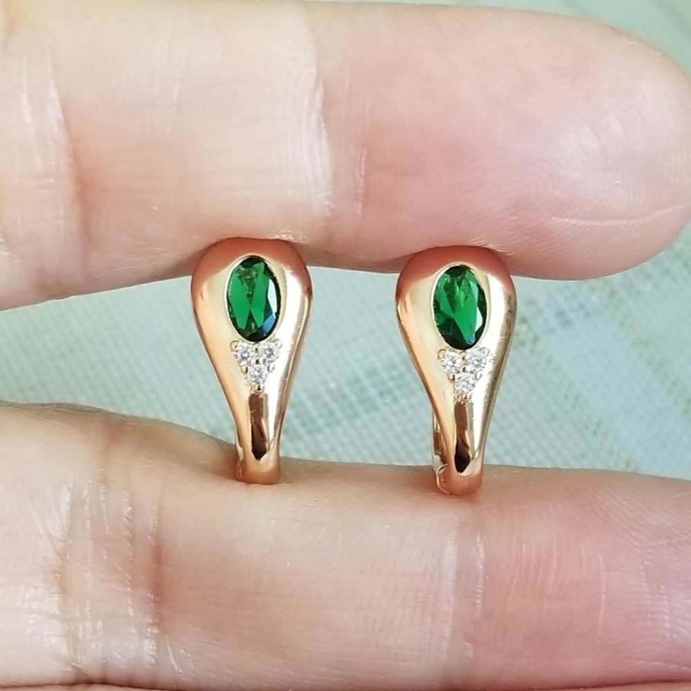 New 14K Gold Plated Emerald Diamond Hoop Bezel Setting Earrings for Women